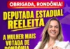 Cláudia de Jesus é reeleita e amplia presença do PT na Assembleia Legislativa de Rondônia